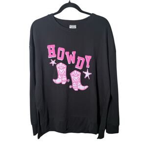 Relaxx Oversized L Cowgirl Cowboy Boot Howdy Pink Puffy Paint Sweat Shirt Long